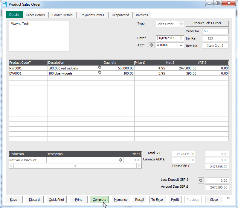Create the Invoice in Sage 50 UK